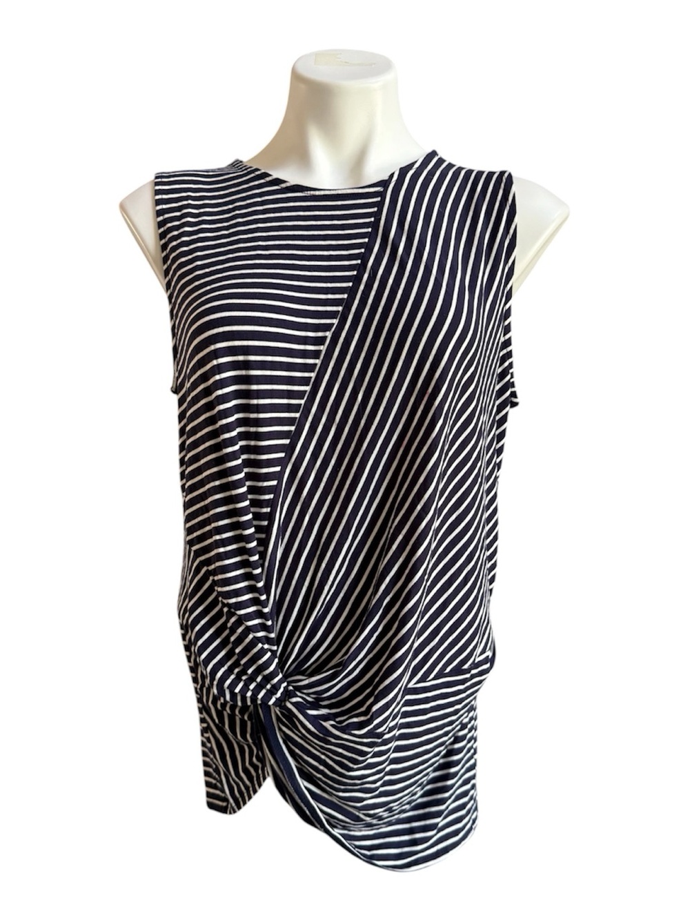 Sheila Rose Knot Front Striped Sleeveless Top Navy/White XL NWT